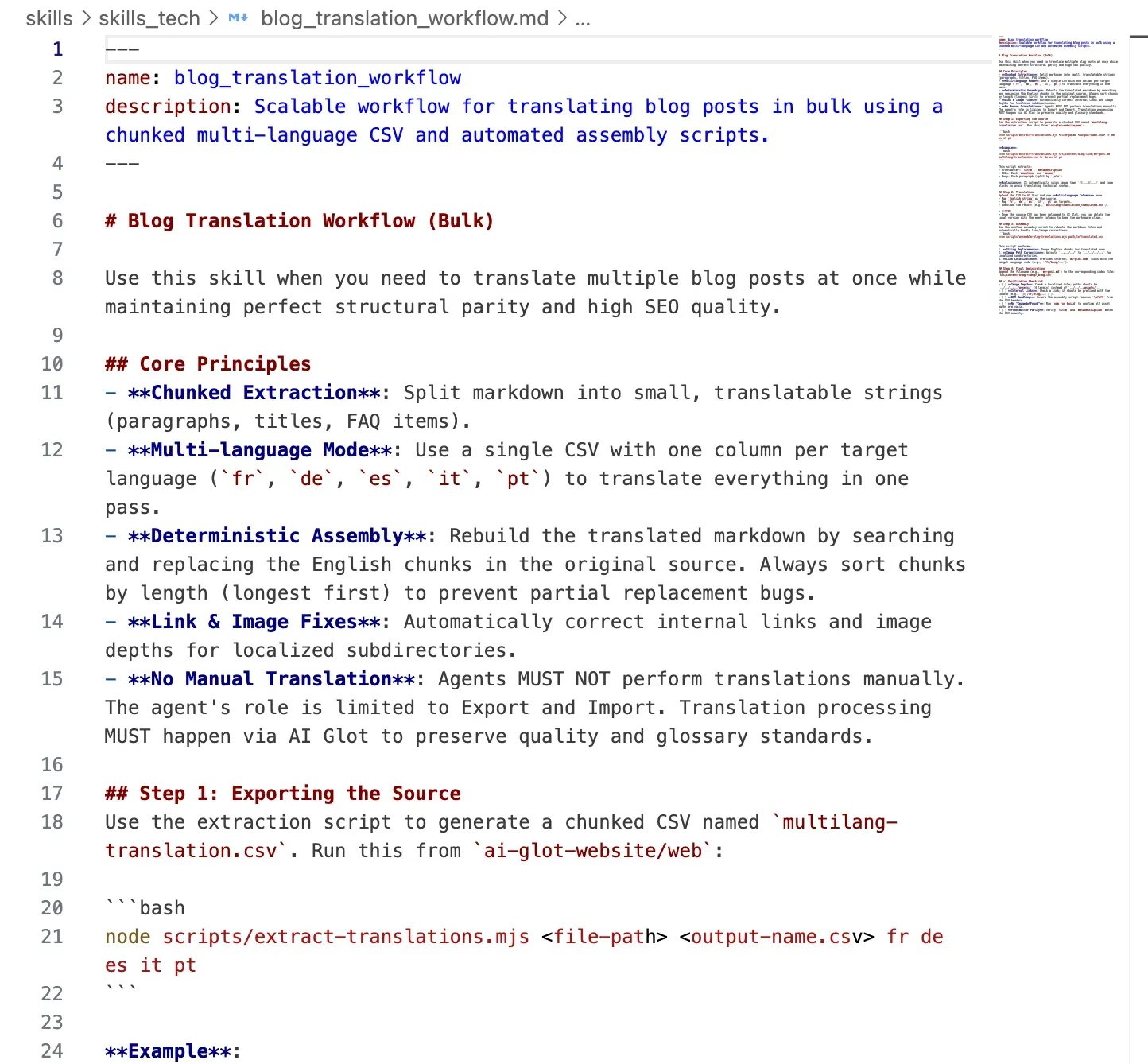 AI Glot blog translation workflow skill file in Antigravity