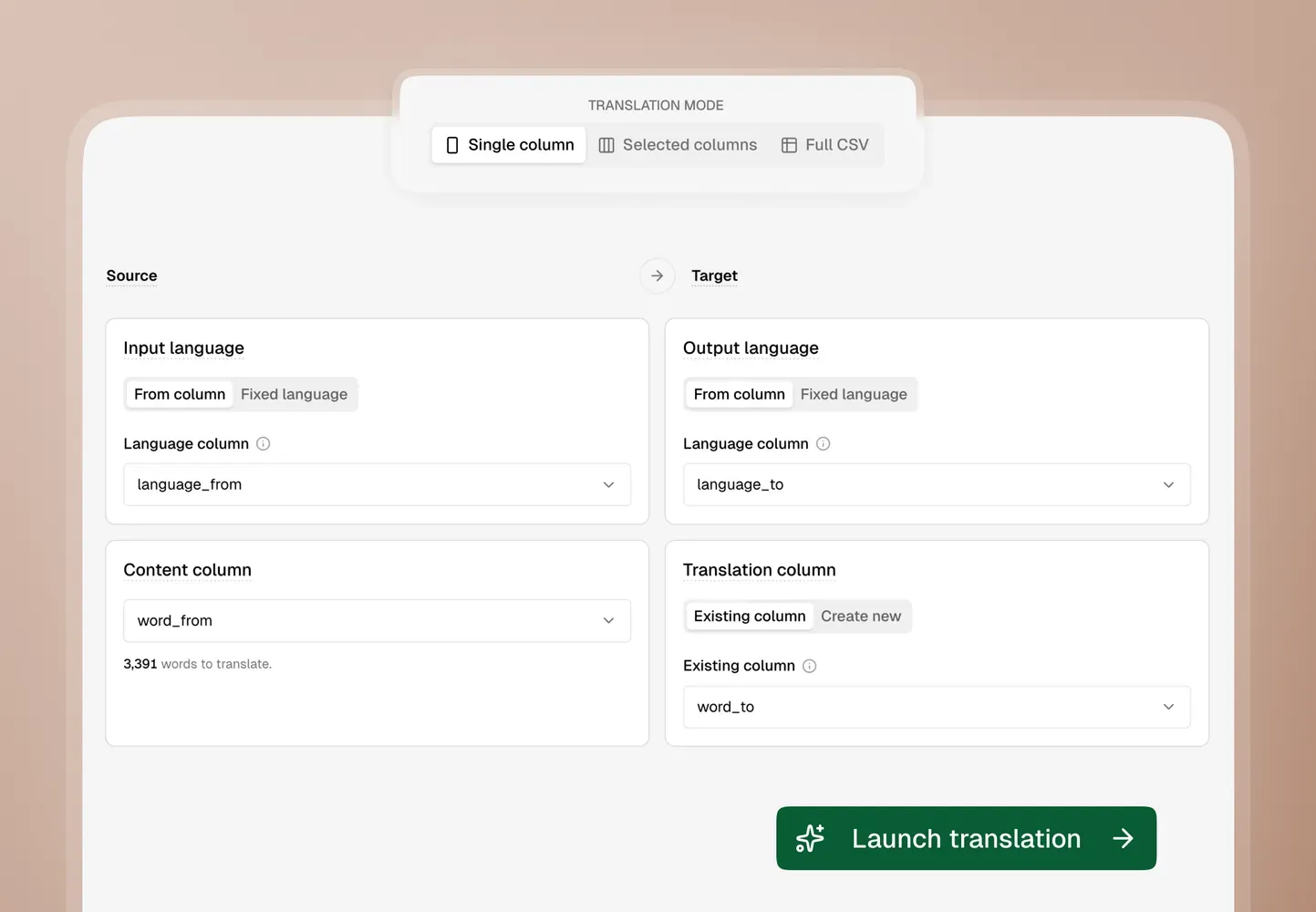 Review the translation mode and field mapping